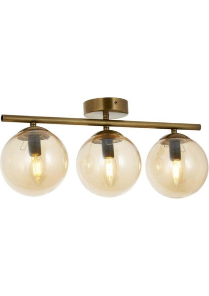 Gold Üçlü Modern Bal Camlı Plafonyer Avize