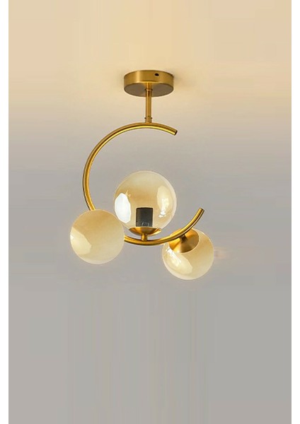 Hilal C Model Modern Spor Glop Bal Camlı Gold 3lü Plafonyer Avize