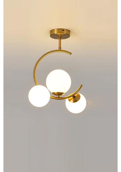 Hilal C Model Modern Spor Glop Beyaz Camlı Gold 3lü Plafonyer Avize