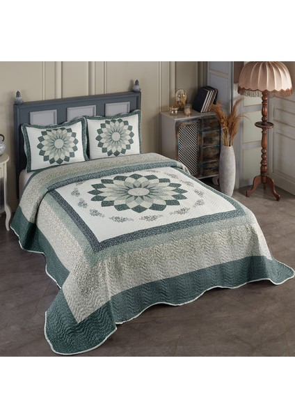 Gloria Yeşil Çift Kişilik Kapitone Yatak Örtüsü