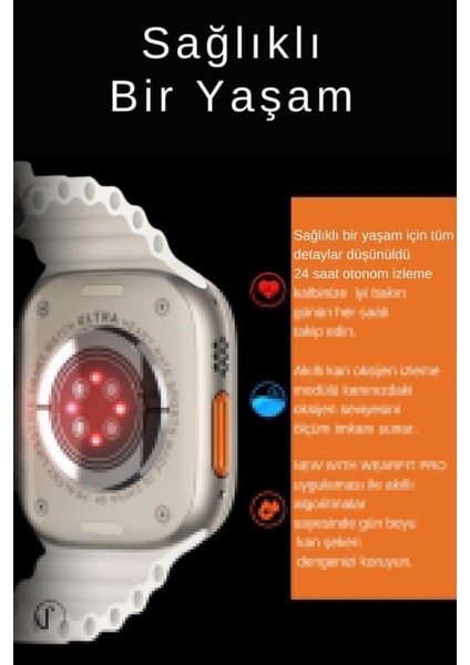 Watch 8 Ultra 45MM 2.05 Inch Hd Ekran Ios ve Android Uyumlu Akıllı Saat Kordon Hediyeli