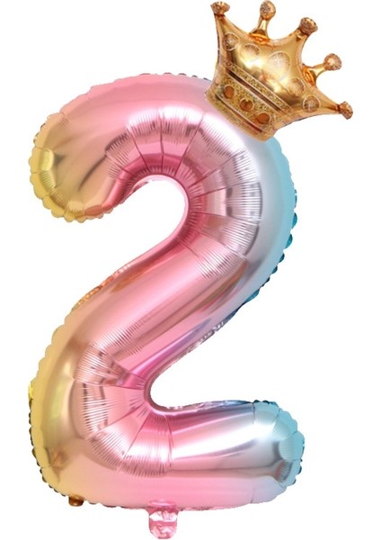 5 Adet Gradyan Taç Dijital Balon Seti 2 Numara - Çok Renkli (Yurt Dışından)