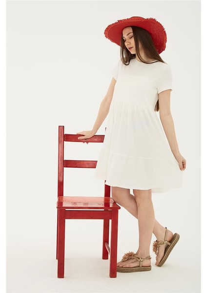 Kısa Kollu Elbise Ekru / Ecru