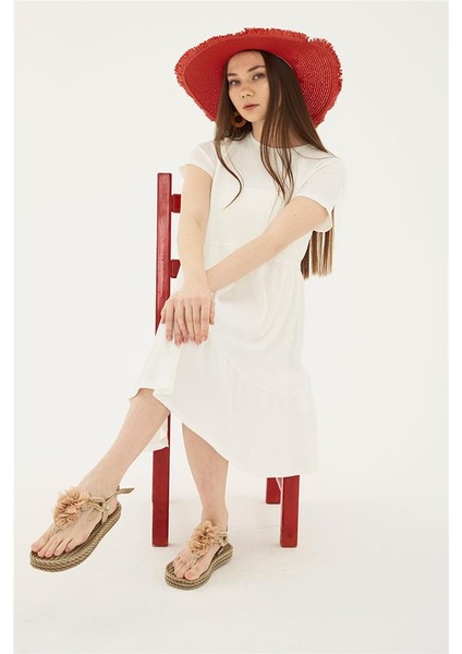 Kısa Kollu Elbise Ekru / Ecru