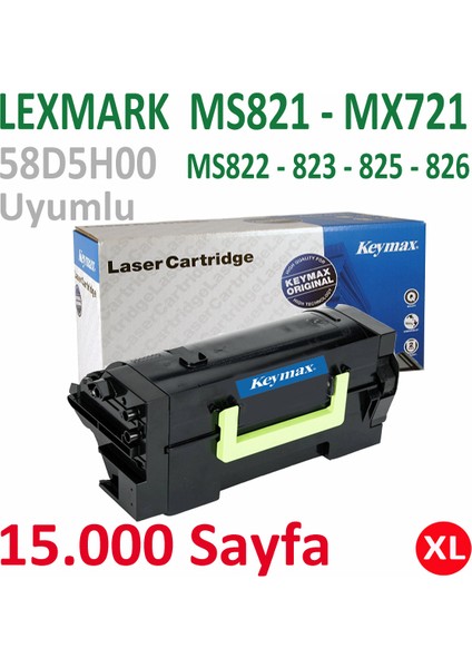 Lexmark 58D5H00 MS821 I MX721 15.000 Sayfa Yüksek Kap. Siyah Avrupa Muadil Toner