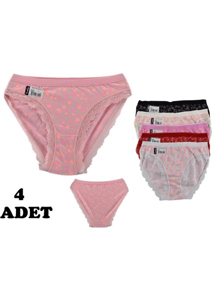 4' Lü Paket 0522 Gaye Dantelli Çiçek Desenli Bayan Bikini Külot