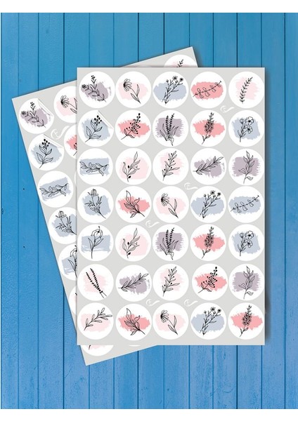 Çiçek Desenli Sticker - Çiçek Etiket 4 cm 70 Adet-M