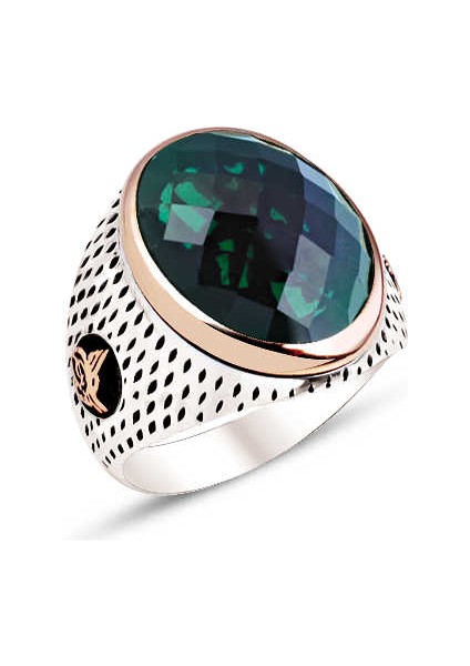 Gümüş Yeşil Faset Taşlı Nokta Kasalı Yüzük