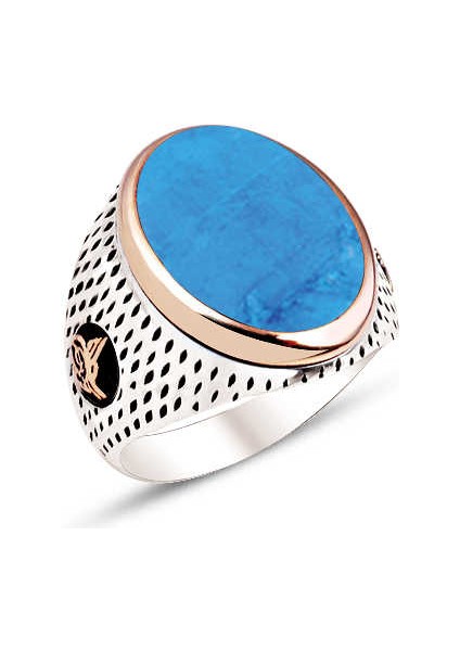 Gümüş Turkuaz Taşlı Nokta Kasalı Yüzük
