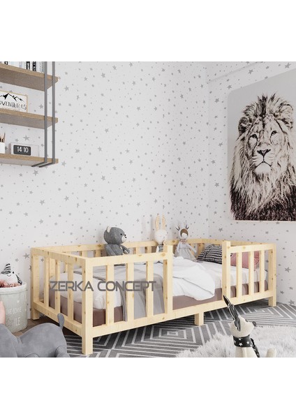 Laris Ithal Ladin Ahşap Montessori Çocuk Karyola Beşik 80*130 cm