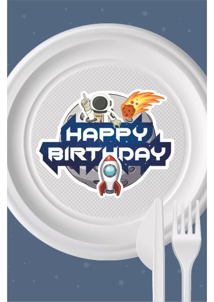 Uzay Temalı Tabak Sticker (Etiket) 15'li * Yapışkanlı Kağıt