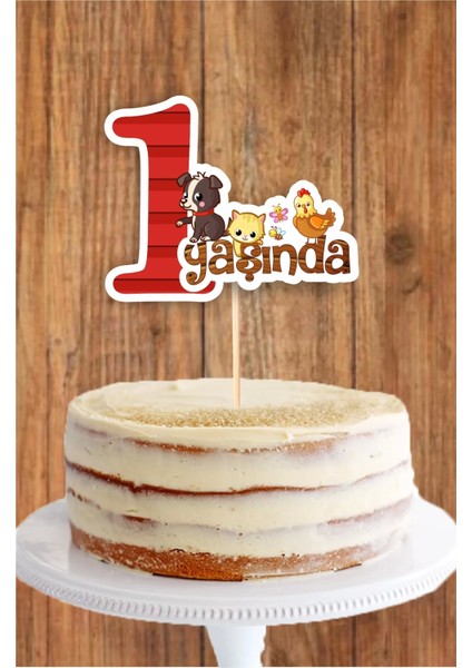 Çiftlik Konseptli 1 Yaşında (Bir) Pasta Süsü *kalın Kağıt