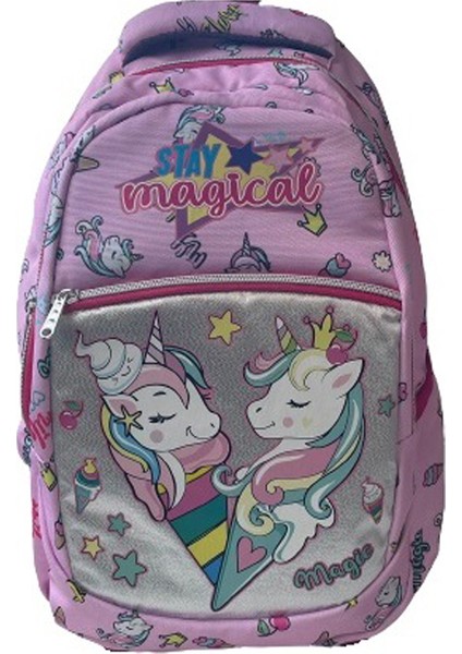 Ilkokul Okul Ortaokul Sırt Çantası Kız Erkek Unisex Beslenme Çantalı Kalemlikli Ortopedik 3lü Set At Unicorn Okul Çantası Pembe