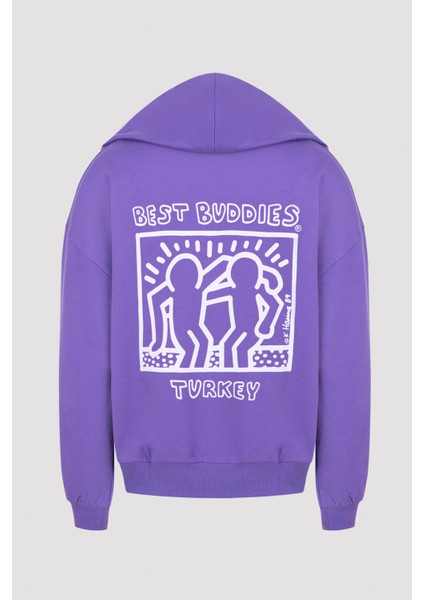 Mor Best Buddies Uzun Kollu Kapüşonlu Sweatshirt