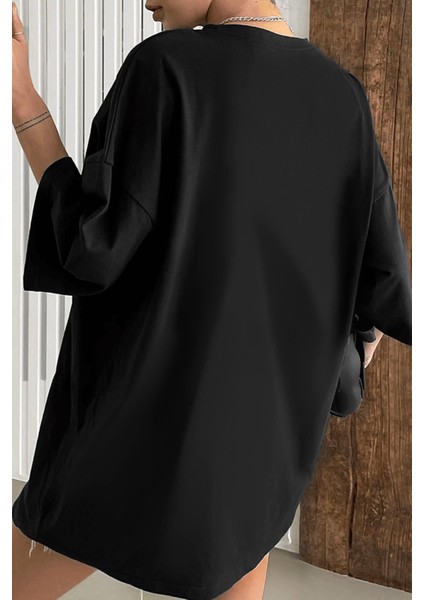 Siyah Basic Düz Baskısız Oversize Salas Boyfriend Kadın T-Shirt fiyatları