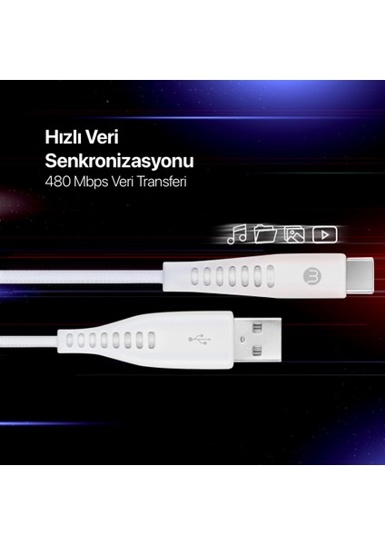 By Ttec Ekstra Dayanıklı Usb-A - Usb-C 2A Şarj Kablosu 200CM