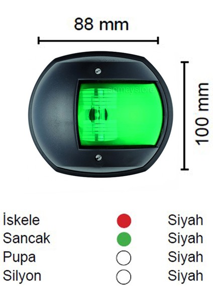 Marine SL20 Tekne Seyir Feneri Siyah 12V LED Sancak