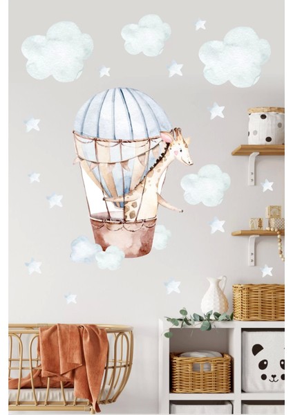 Uçan Balonda Zürafa Sticker Duvar Sticker 70X100 cm