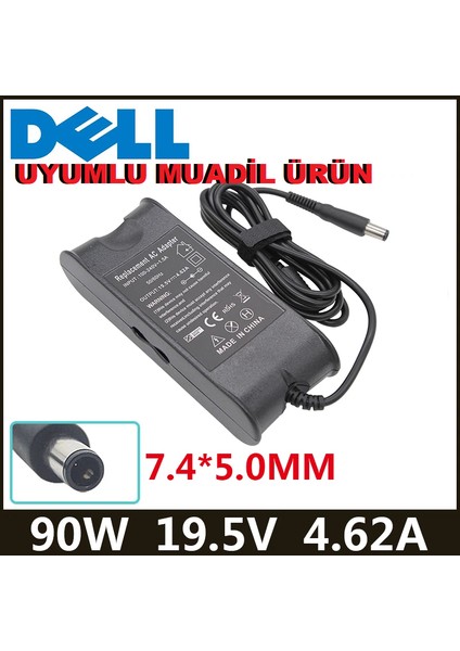 Dell Uyumlu Muadil Ürün Ithalatçı Firma Garantili Laptop Dizüstü Bilgisayar Şarj Cihazı E4300 E4310 E5400 E5410 E5420 E5500 1420 1501 1521 1525 D400 19.5V 4.62A 90W 7.4*5.0mm