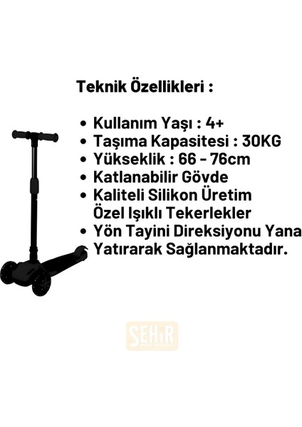 Cool Wheels Tulpar 4 Yaş LED Işıklı 3 Tekerlek Yükseklik Ayarlı Katlanabilir Çocuk Scooter