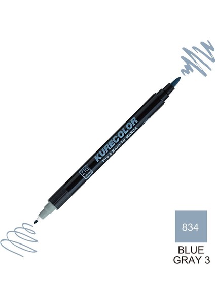 Kurecolor Mangaka Fine&brush Çift Taraflı Kalem CNKC-2200 No 834 Blue Gray 3