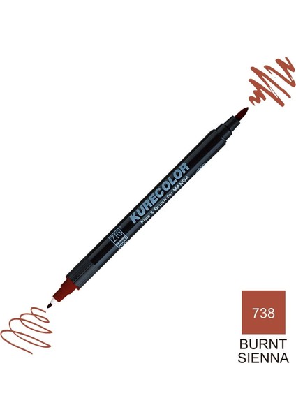 Kurecolor Mangaka Fine&brush Çift Taraflı Kalem CNKC-2200 No 738 Burnt Sienna