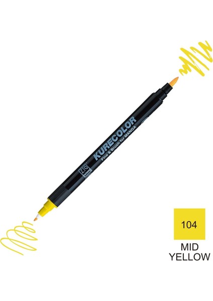 Kurecolor Mangaka Fine&brush Çift Taraflı Kalem CNKC-2200 No 104 Mid Yellow