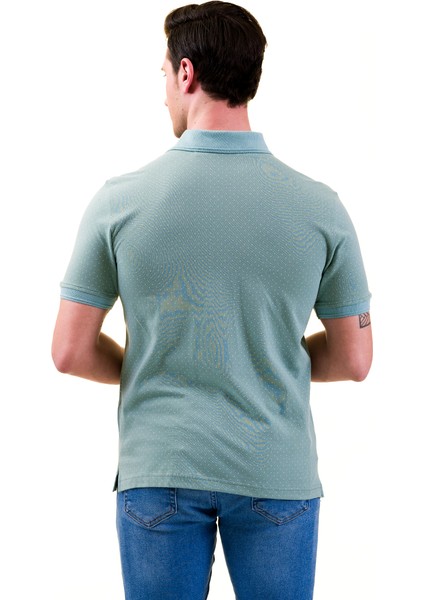 Çağla Yeşili Üzeri Beyaz Puantiyeli Polo Yaka Kısakol Pamuk Slim Fit Tişört fırsatları