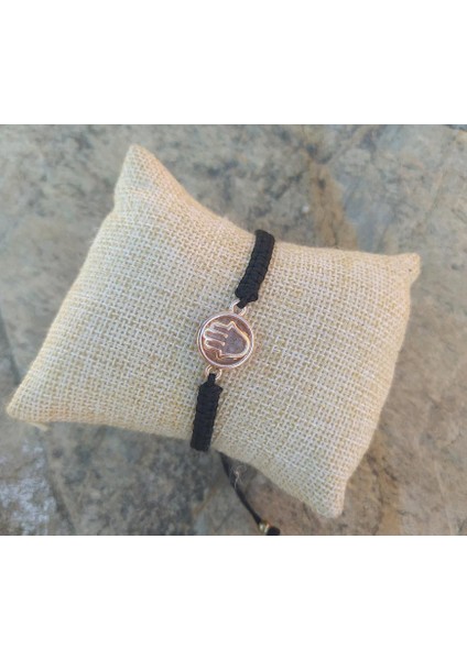 Bileklik El Figürlü Pembe Taşlı Rose Gold Makrome Ayarlanabilir İp Bileklik Bijuteri Takı Bilezik
