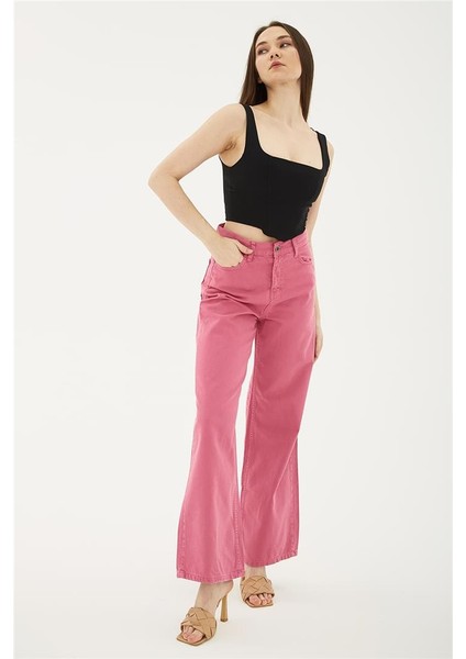 Yüksek Bel Geniş Paça Pantolon Fuşya / Fuchsia fiyatları