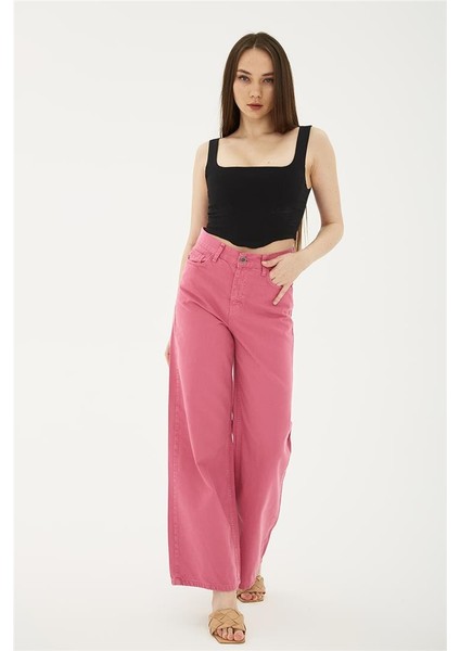 Yüksek Bel Geniş Paça Pantolon Fuşya / Fuchsia fırsatları