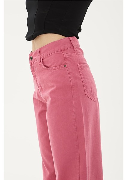 Yüksek Bel Geniş Paça Pantolon Fuşya / Fuchsia indirimleri