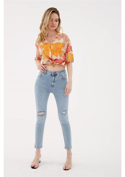 Yırtık Detaylı Denim Pantolon A.mavi / Light Blue fiyatları
