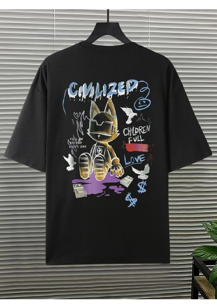Civilized Baskılı Oversize T-Shirt modelleri
