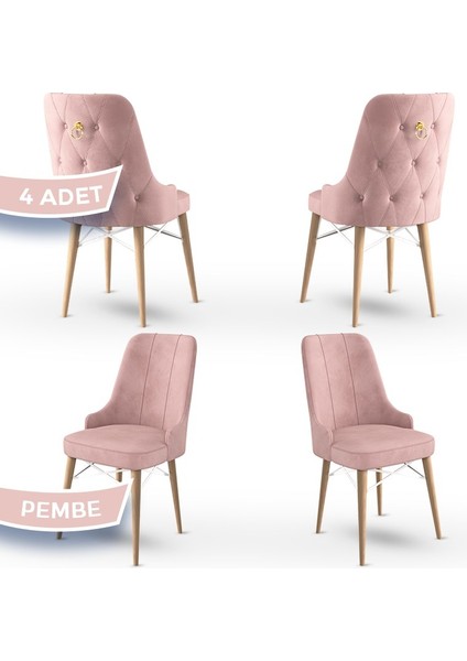 Concept Pare Serisi Babyface Ithal Kumaş 4 Sandalye Doğal Ahşap Ayak Gold Halkalı