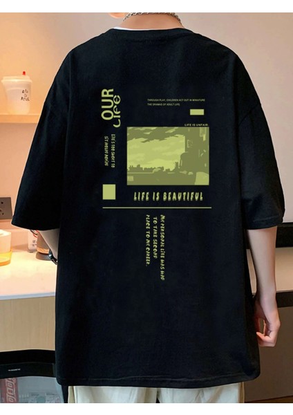 Our Life Baskılı Oversize T-Shirt