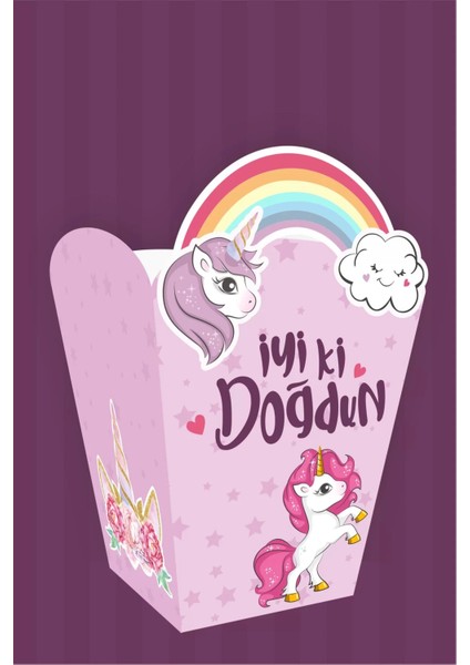 Unicorn Temalı Popcorn Kutusu (Mısır) 8'li