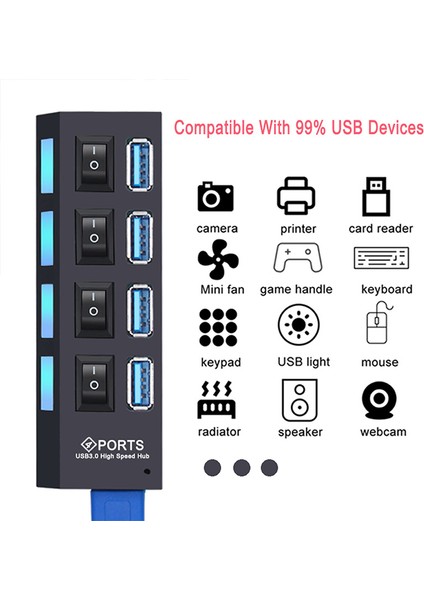 USB 3.0 4 port Hub 5Gbps çoklu USB 3.0 Splitter adaptör güç girişli