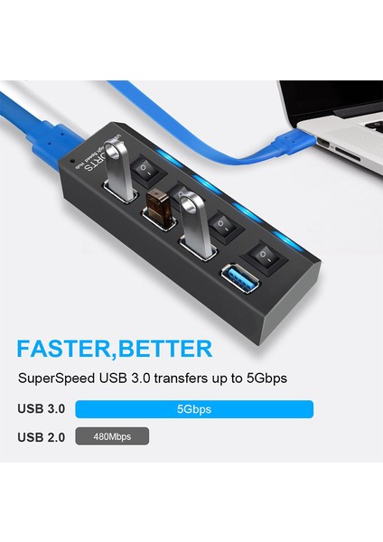 USB 3.0 4 port Hub 5Gbps çoklu USB 3.0 Splitter adaptör güç girişli