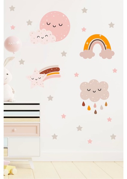 Pastel Gökyüzü + Yıldız 200 Adet Duvar Sticker 100X100CM