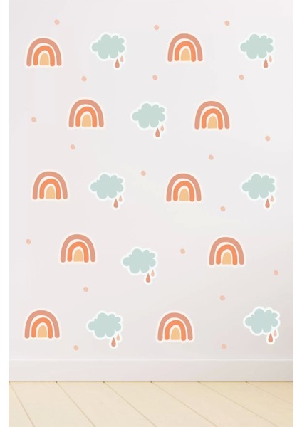 Gökkuşağı Bulut Çoklu - 50 Puantiye Duvar Sticker 100X100 cm