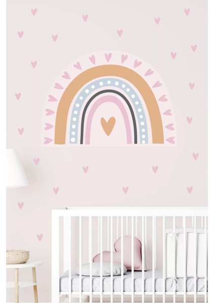 Pembe Gökkuşağı ve 200 Kalp Duvar Sticker Seti 100X100