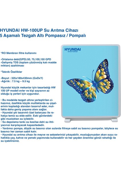 HW-100 Up M Hyundai Su Arıtma Cihazı Pompalı ( Motorlu )