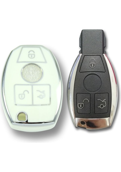 Mercedes Benz 2001-2016 Arası Be Tip Beyaz-Gümüş Oto Anahtar Kumanda Kabı Kılıf Oto Anahtarlık modelleri