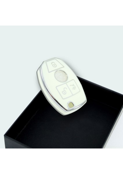 Mercedes Benz 2001-2016 Arası Be Tip Beyaz-Gümüş Oto Anahtar Kumanda Kabı Kılıf Oto Anahtarlık