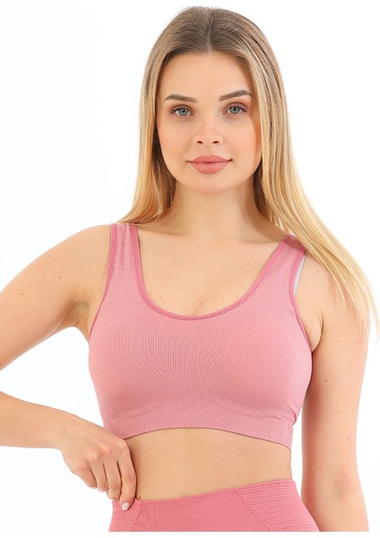 Yeni Sezon Pedli Kalın Askılı Fitilli Toparlayıcı Beli Lastikli Kadın Büstiyer Pembe