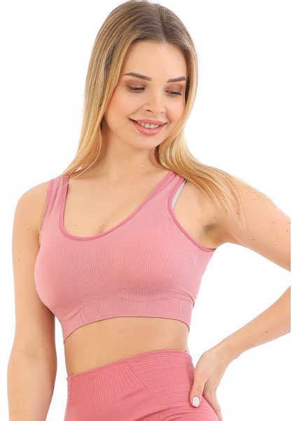 Yeni Sezon Pedli Kalın Askılı Fitilli Toparlayıcı Beli Lastikli Kadın Büstiyer Pembe modelleri