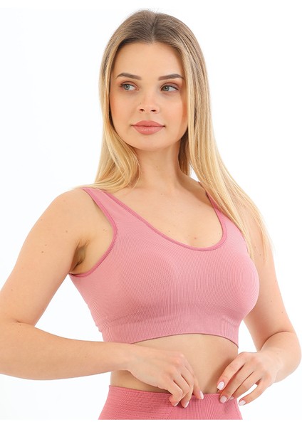 Yeni Sezon Pedli Kalın Askılı Fitilli Toparlayıcı Beli Lastikli Kadın Büstiyer Pembe fırsatları