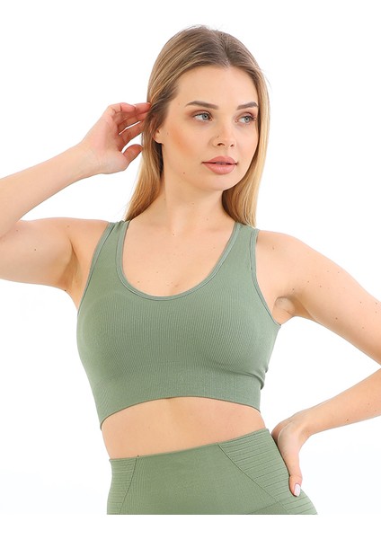 Yeni Sezon Pedli Kalın Askılı Fitilli Toparlayıcı Beli Lastikli Kadın Büstiyer Yeşil modelleri