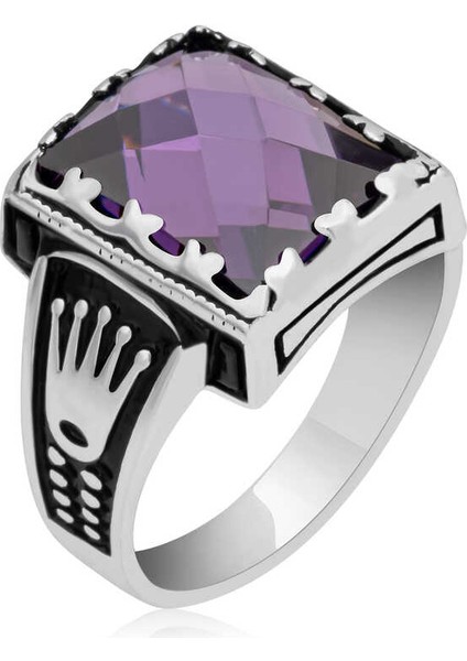 Gümüş Lila Zirkon Taşlı Çocuk Erkek Yüzük